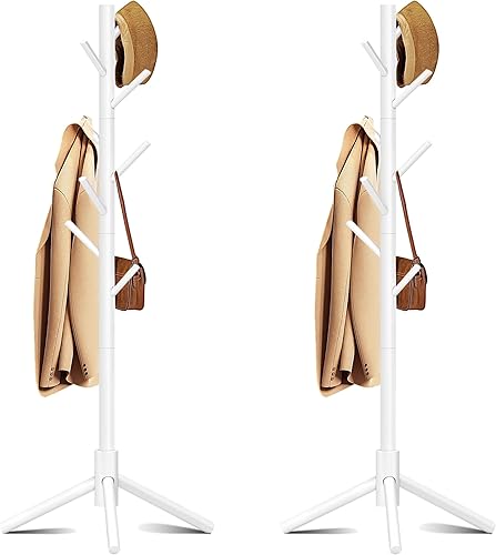 Miniatura 9 de Azaeahom Perchero de madera con 8 ganchos, 3 alturas ajustables para ropa, sombreros, bolsos, percheros, fácil montaje para entrada, dormitorio,