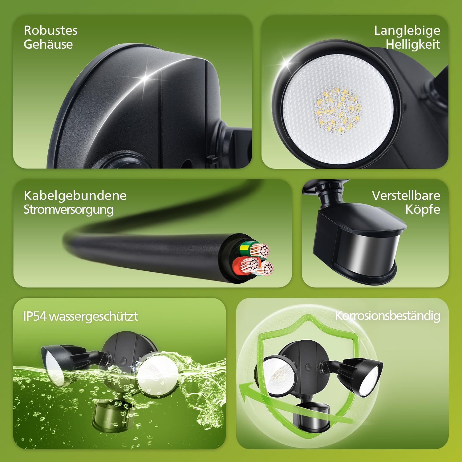 Philips LED Strahler Außen 21W 3000 lm 5000K PIR-Bewegungssensor Wasserdicht 2 Köpfe