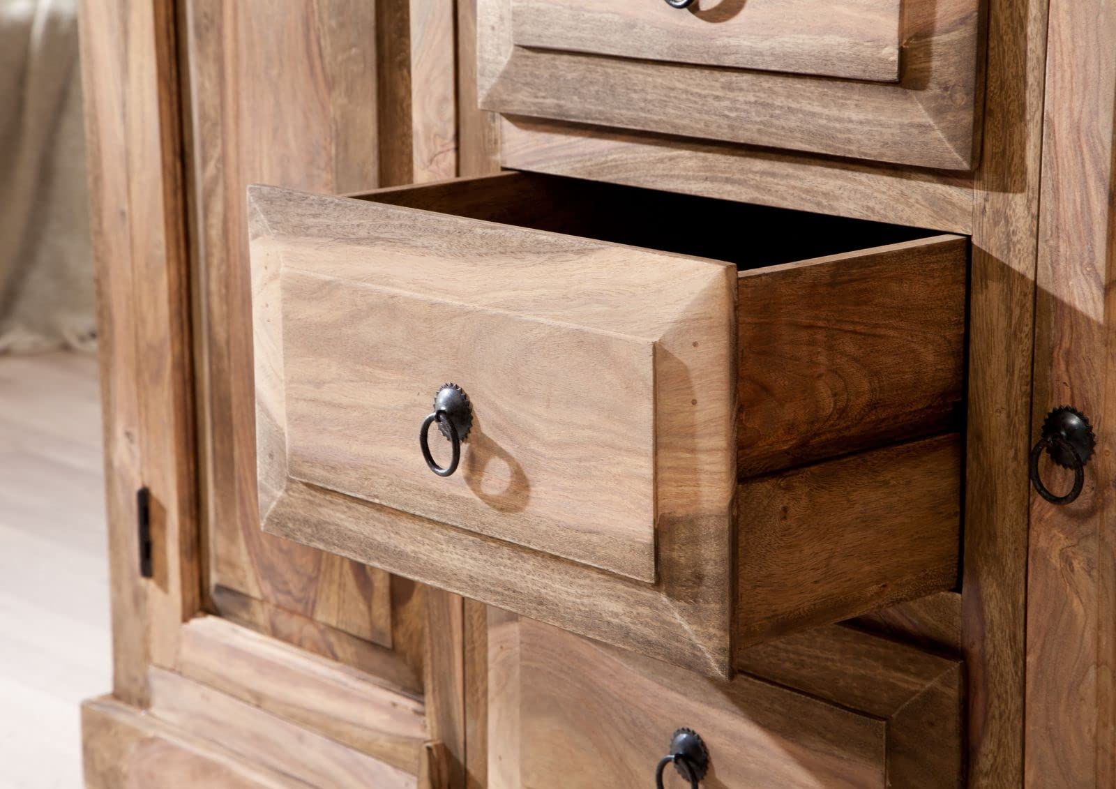 MASSIVMOEBEL24.DE Sideboard Sheesham grau geölt LEEDS #42