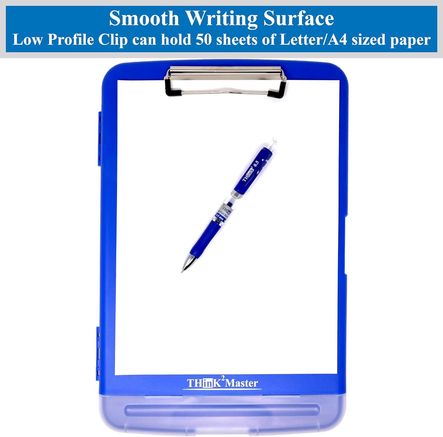 Think2Master [3 Pack] Blue Plastic Storage Clipboard with Pencil Holder. | 25% Heavier & 25% Sturdier| Heavy Duty. Nursing, Teacher & Classroom Must Have.