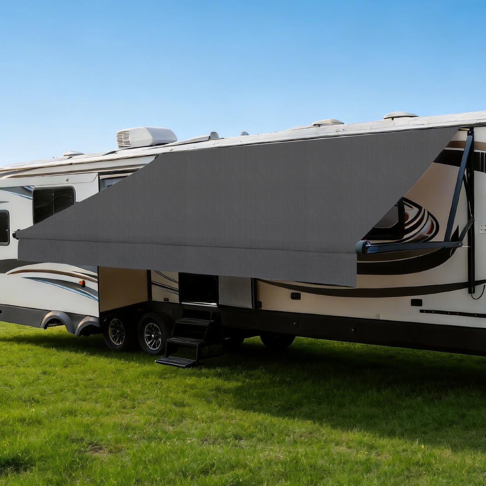 NAIMORUI RV Awning Fabric Replacement, 18.5oz Heavy Duty Vinyl Camper Awning Replacement, Waterproof Outdoor Canopy for RV, Easy Install Universal Awning for Camper Trailer, 10FT (Fabric 9'2")