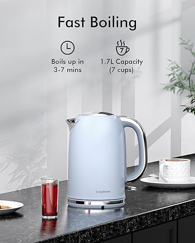 Miniatura 2 de Hervidor de té eléctrico para agua hirviendo, caldera de agua de acero inoxidable con tapa abierta, 1500 W1.7 L para preparación de cafété, apagado