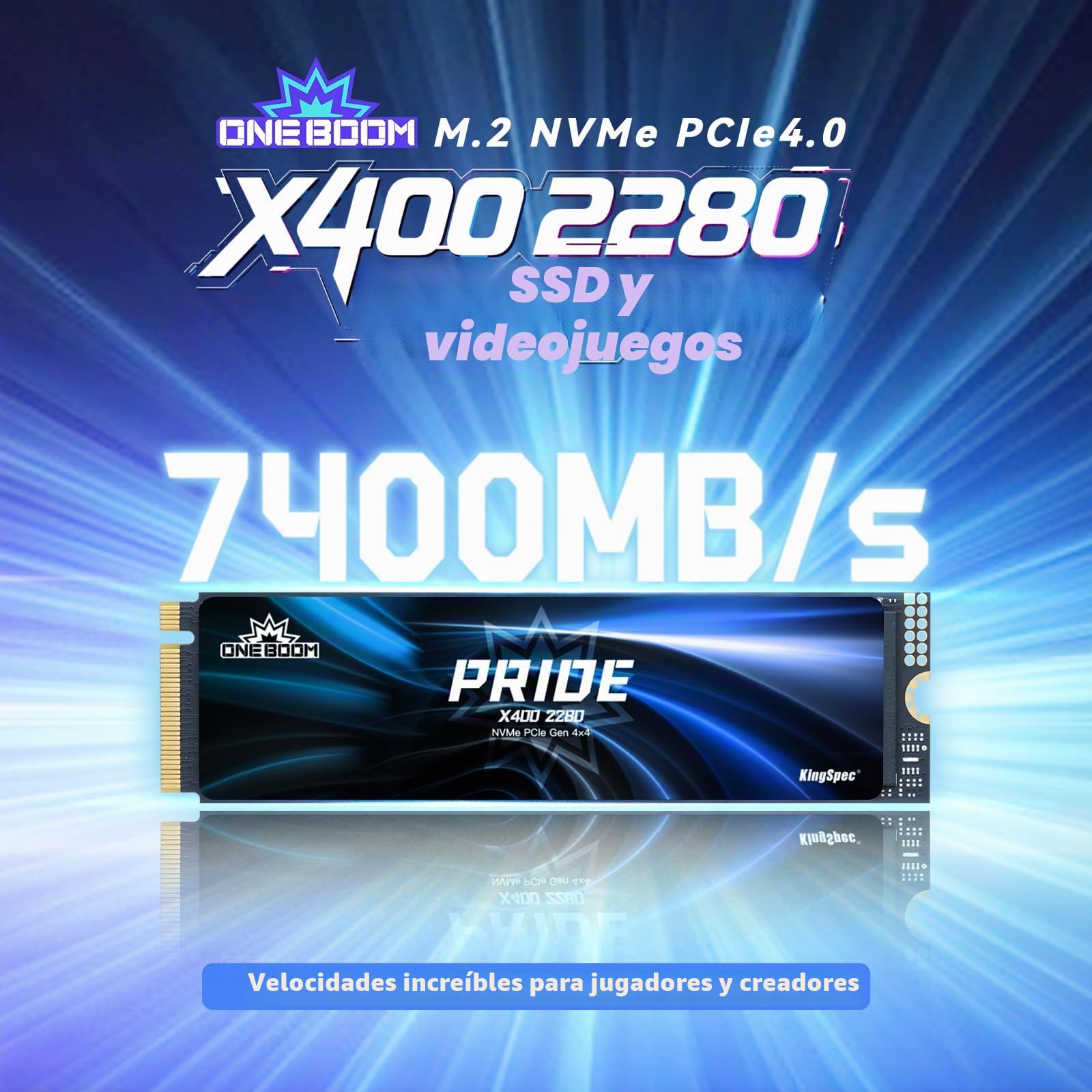 KingSpec OneBoom X400 - SSD M.2 de 1 TB Gen4 7300 MB/s, SSD NVMe interno TLC 3D NAND para juegos y edición 4K, compatible con PC/PS5/laptop