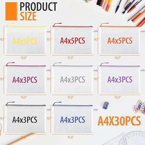 Miniatura 45 de 30 bolsas de malla con cremallera para organización, bolsas impermeables con cremallera de PVC de colores, bolsas transparentes multiusos