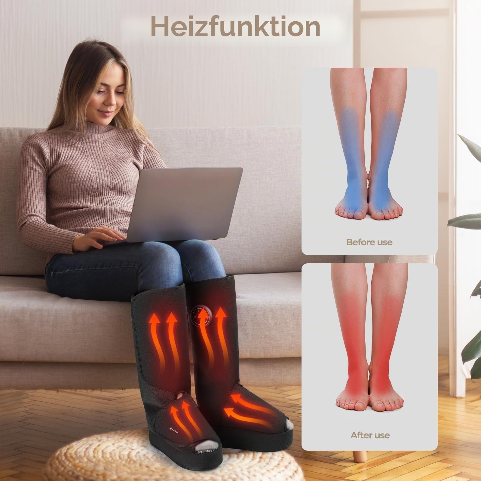 Fußmassagegerät, 2-in-1-Waden-Fuß-Massagegerät mit Luftkompression, Vibration und Wärmetherapie, Bein-Fuß-Massage-Stiefel für geschwollene Beine, Ödeme, kabelloses Design (Schwarz)