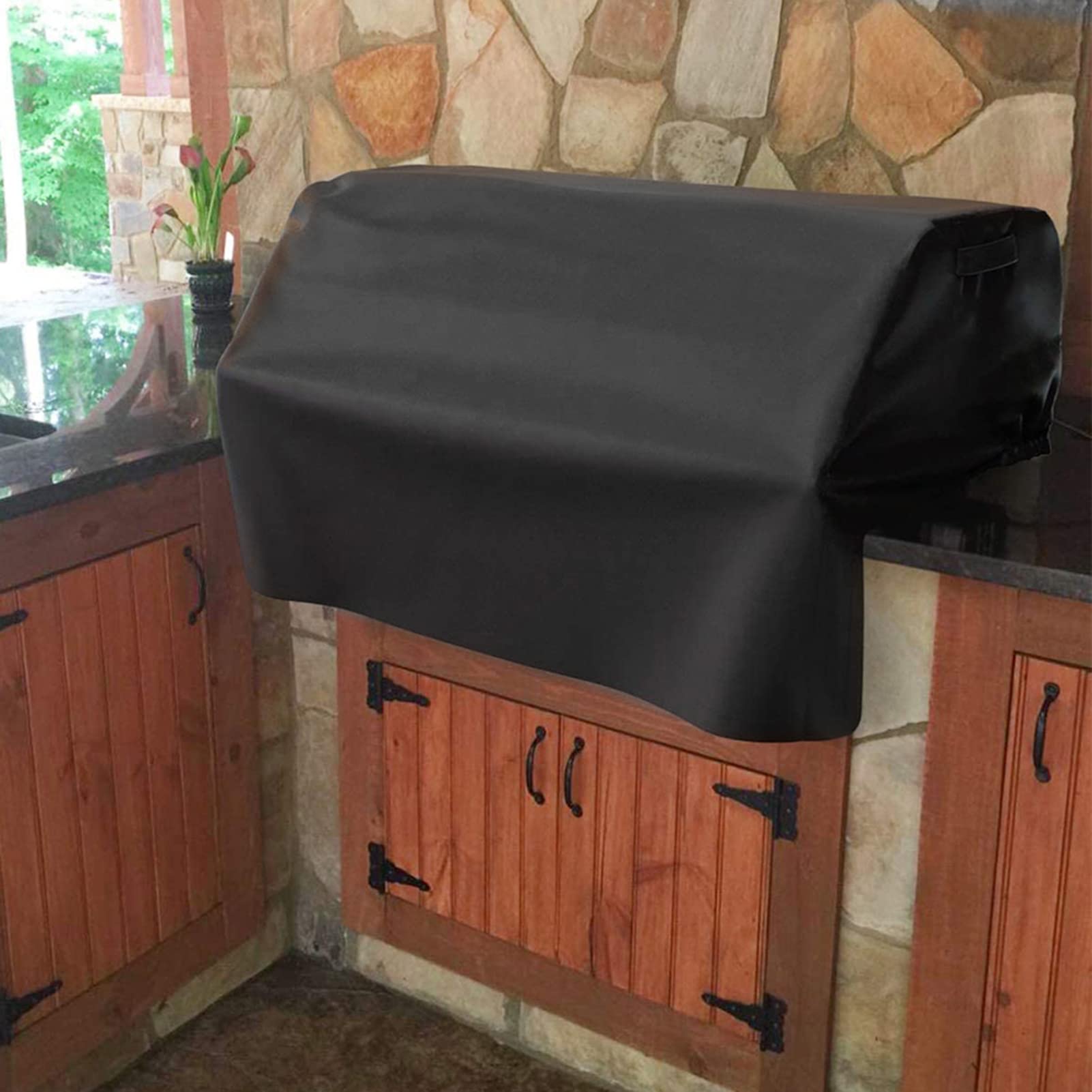 Cubierta superior para parrilla de barbacoa, cubierta de parrilla incorporada a prueba de polvo, tela Oxford 210D, cubierta para estufa de parrilla para barbacoa, patio y jardín al aire libre