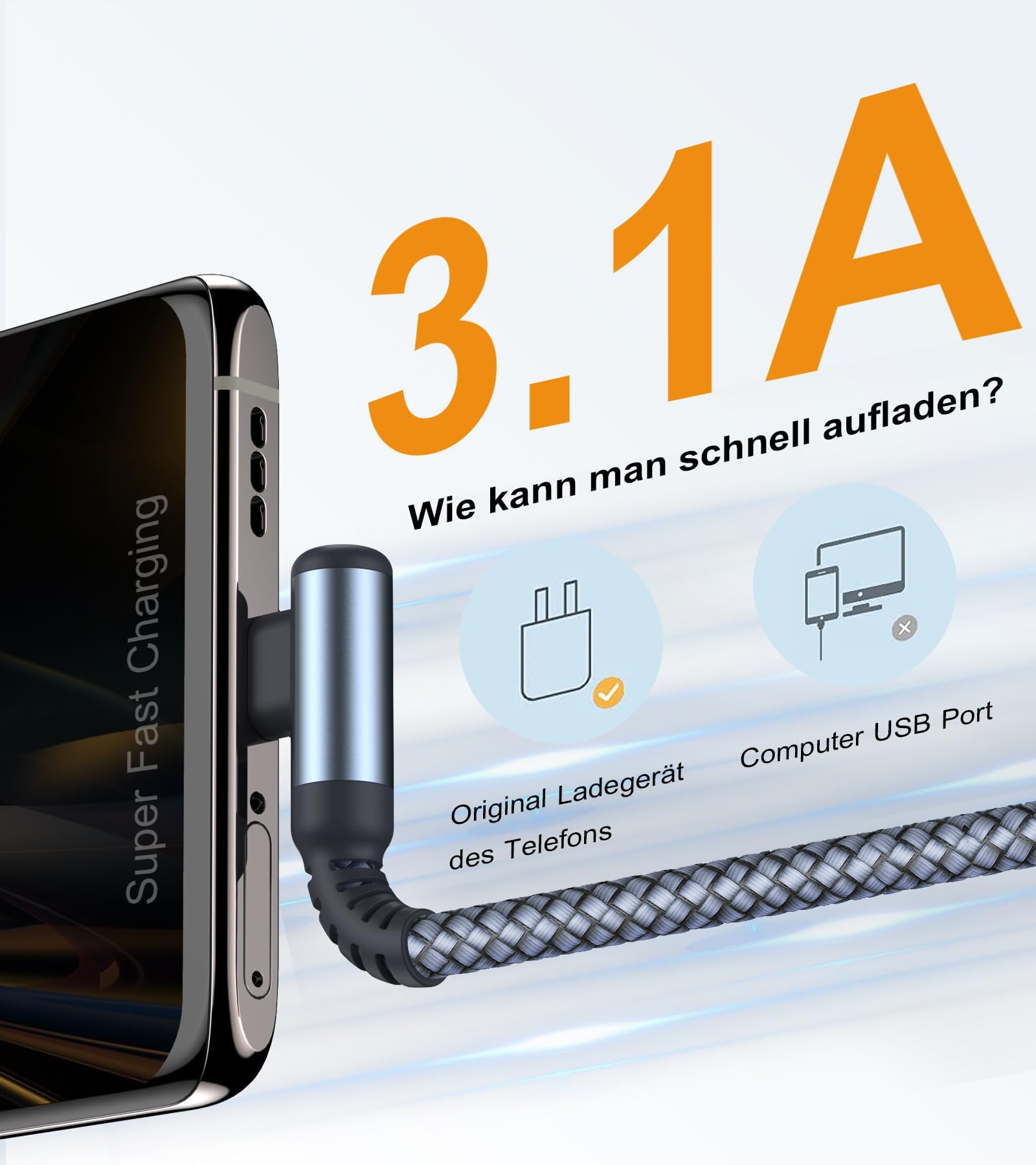 Cavo USB C 90 gradi [3 pezzi 1m+2m+3m] 3.1A ricarica rapida, cavo usb type-c cavo di ricarica per Compatibile con i Phone 17 16 15 Pro Max Air,Samsung Galaxy S25/S24/S23/S22/S21 Hua wei/Xiaomi,Pixel