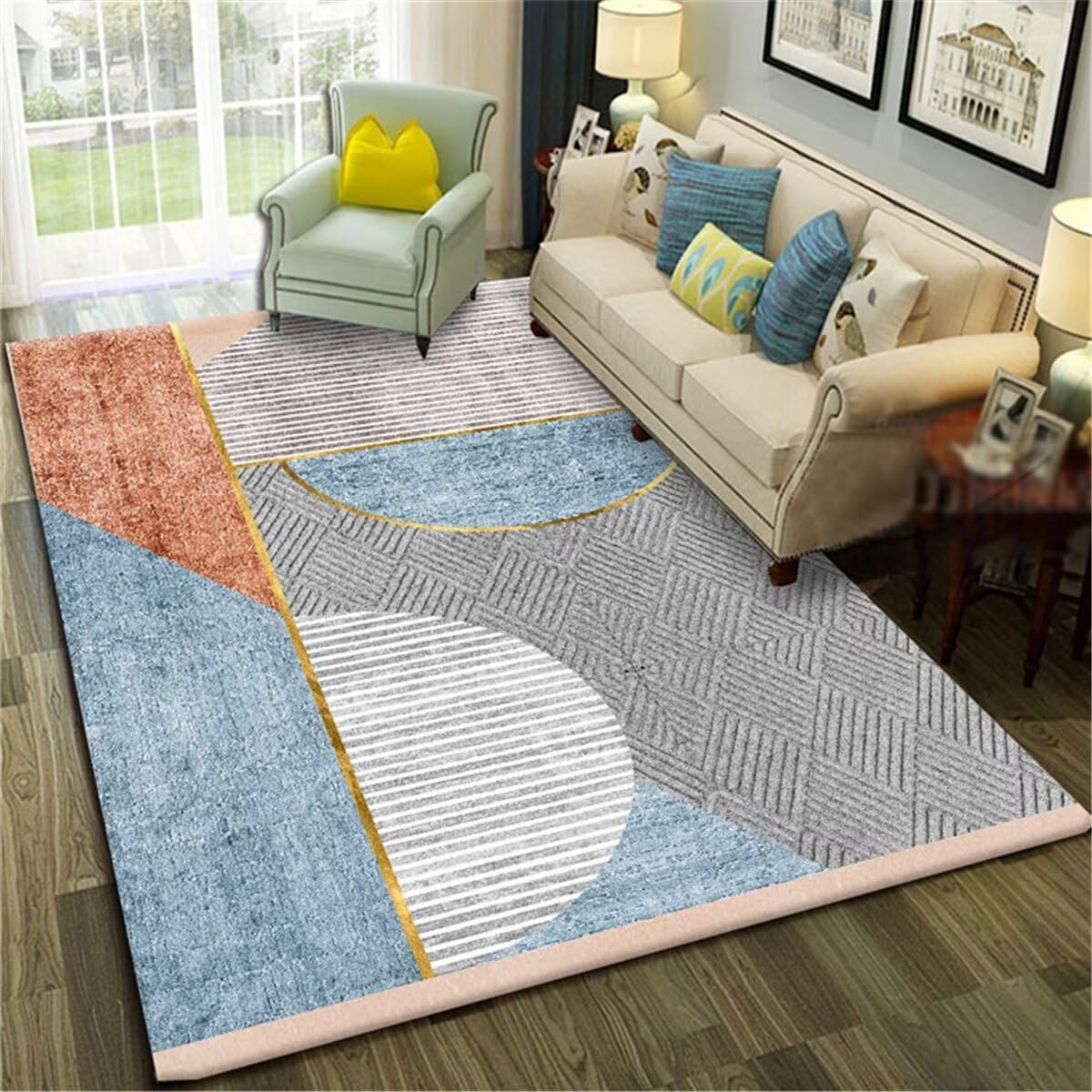 Tapis de salon géométrique coloré 90x150cm pour chambre ado