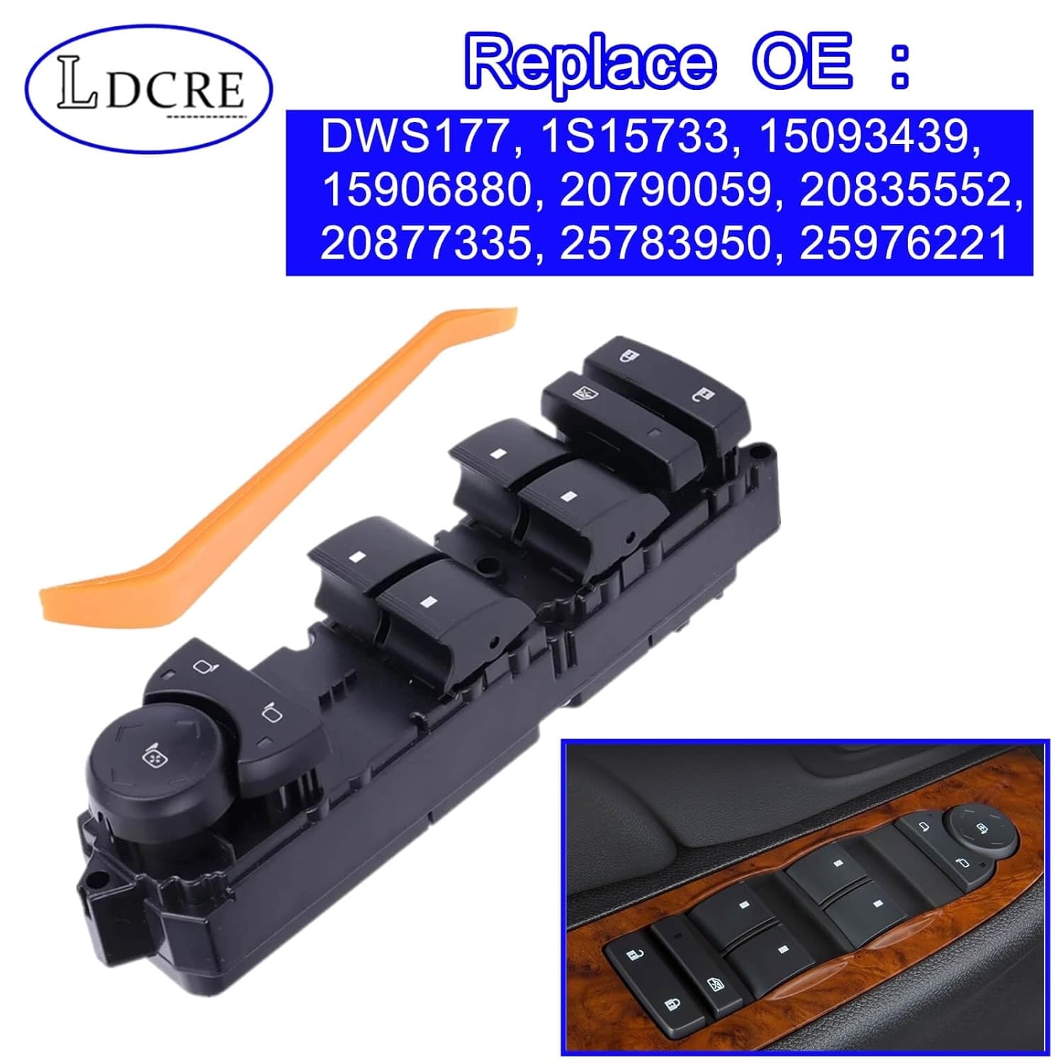 Power Window Switch Driver Side Compatible with Avalanche Silverado Suburban Tahoe GMC Sierra Yukon Escalade ，Front Left Master Power Window Switch Replace# DWS177, 1S15733, 15093439