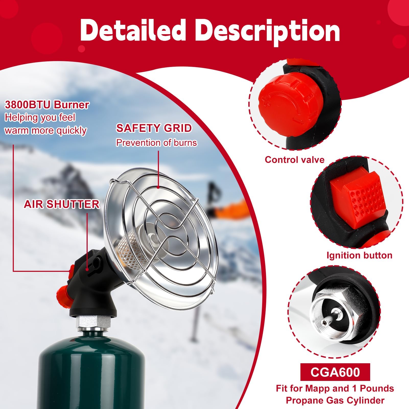 Calentador de propano para camping y patio con soporte para tanque de gas