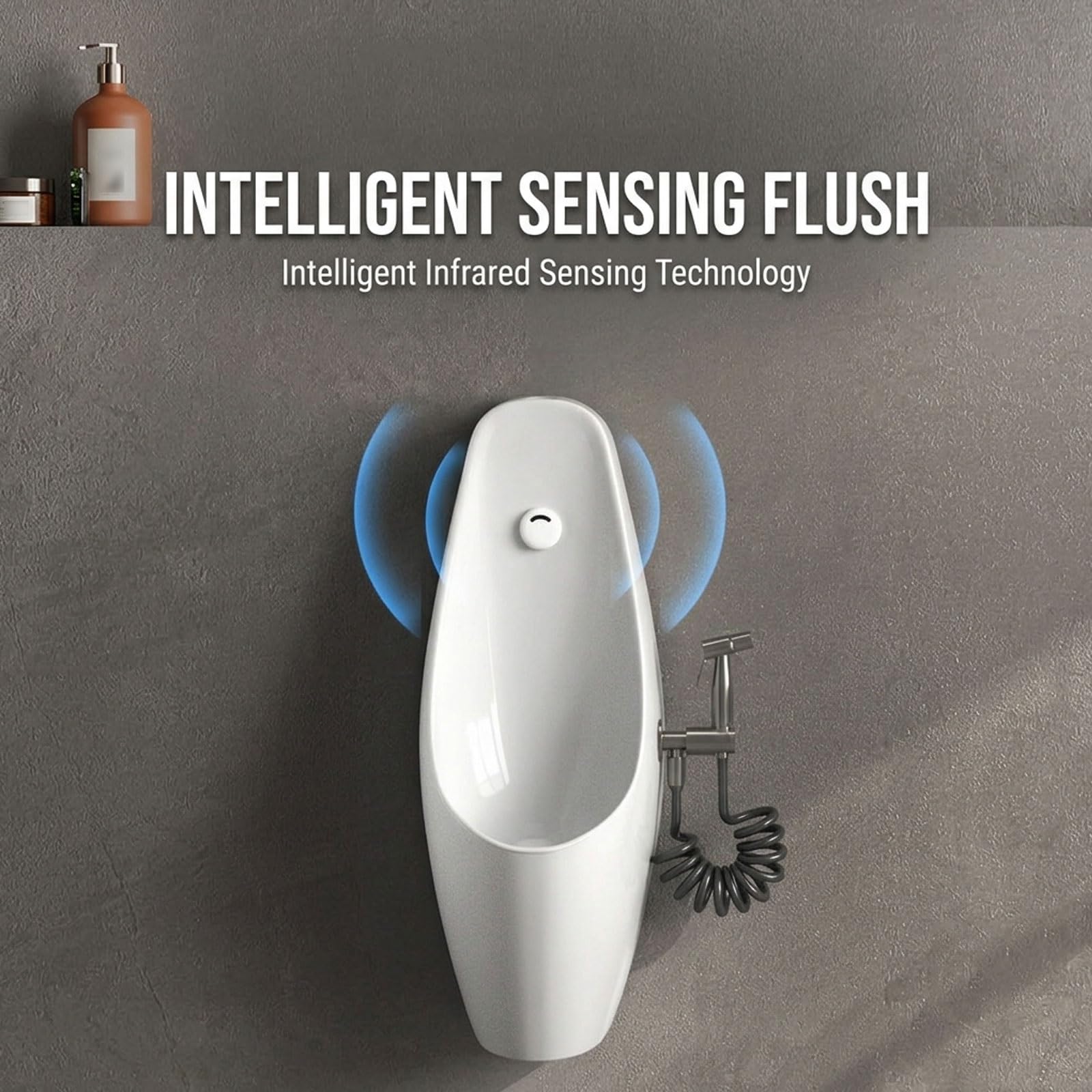 Keramik Wandmontiertes Urinal für Männer, Automatischer Sensor-Spülung Urinal mit Sprühdüse zur Reinigung, Platzsparende für Modernes Badezimmer, Gewerbe | Built-in sensor