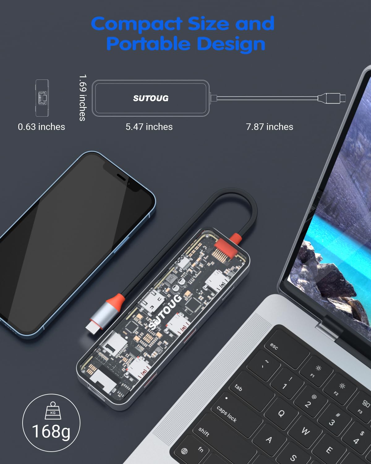 Hub USB C 8 w 1, wieloportowy adapter USB C Hub z 4K HDMI, 100 W PD, 5 Gb/s, USB 3.0, port USB 2.0, port Ethernet, czytnik kart SD i TF, klucz USB C do innych urządzeń typu C