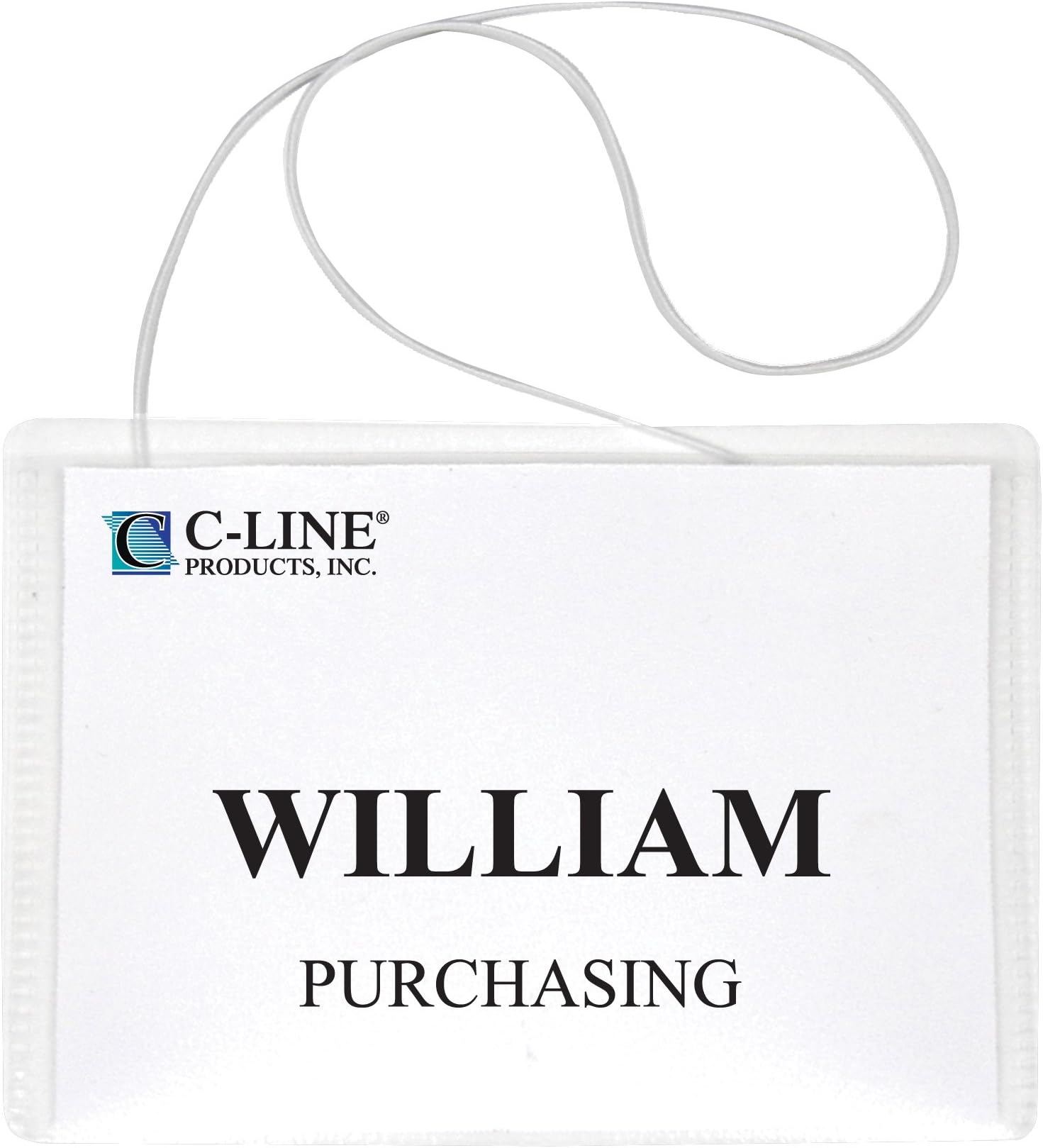 C-Line Hanging Style Name Badge Holders with Elastic Cord, 4 x 3 Inches, Clear, 50 per Box (96043)