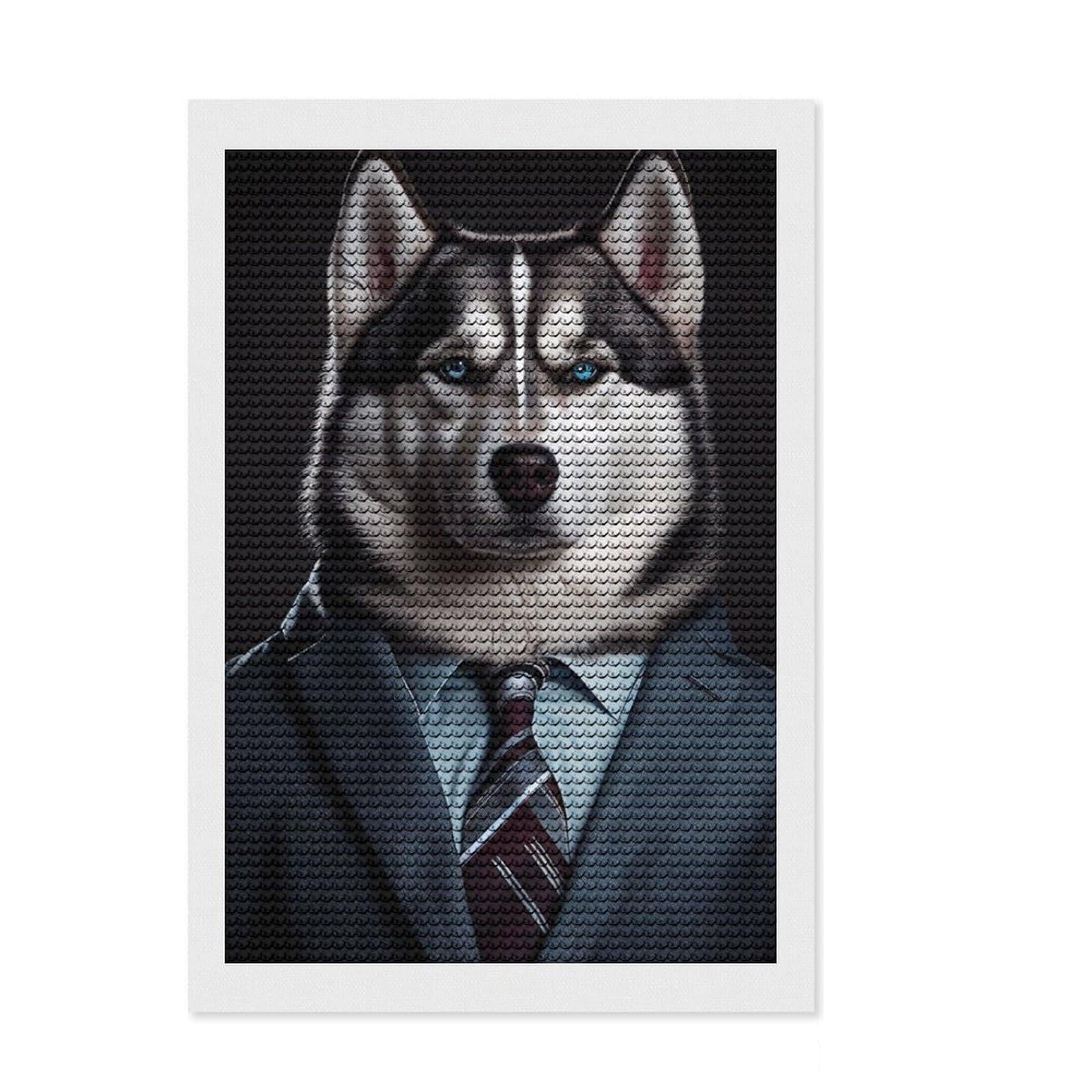 Junmoney Husky Suit Diamond Painting Set 8"x12", Stress Relief Craft, Finish and Display, Boho Decor, for Women, Sparkling Round Gems