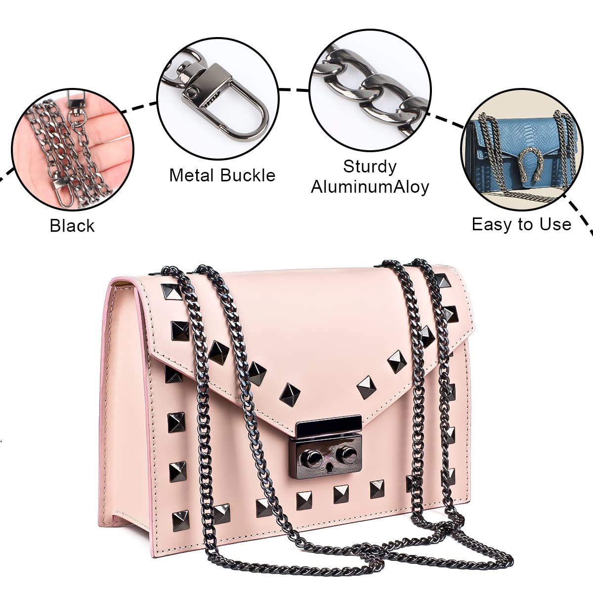 Borsa a catena fai-da-te Accessori decorativi a catena in metallo Cinghie piatte Catene di ricambio Borsa a tracolla Cinghie per borse piccole - Dorato