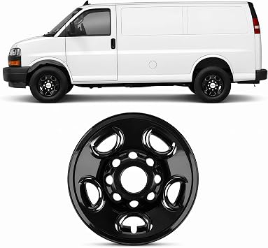 16 Inch Glossy Black Wheel Skins Compatible with 2003-2025 Chevy Express 2500 3500 and 2003-2025 GMC Savana 2500 3500, Wheel Covers for Matching Factory Wheels, Set of 4