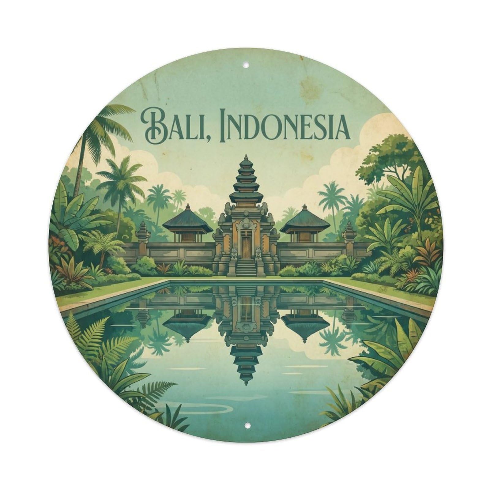Yrnq 8X8inch Vintage Style Bali Tirta Empul Temple Buddhist Heritage Sacred Metal Tin Sign