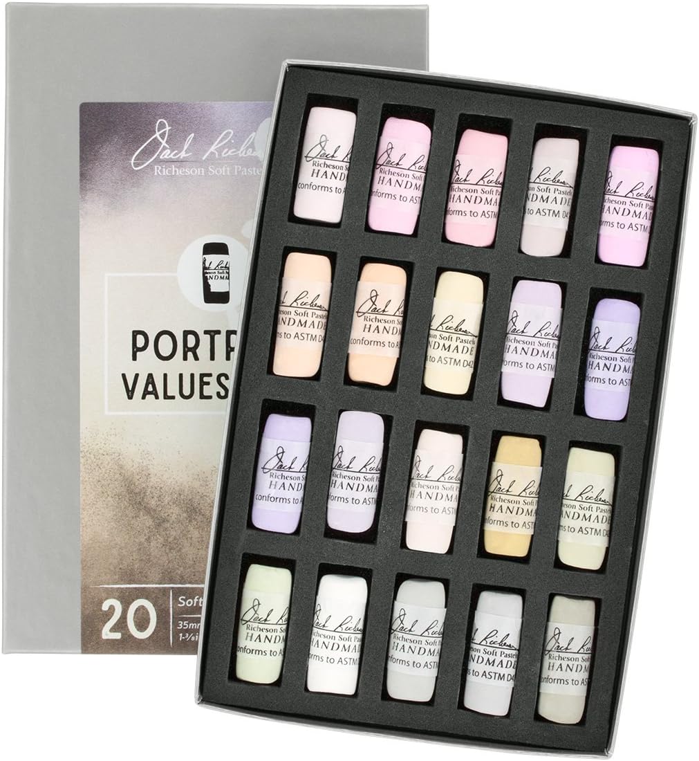Jack Richeson Hand Rolled Soft Pastels Portrait : Values 9-10, 20 Piece Set