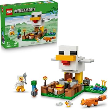 LEGO Minecraft Tavuk Çiftliği 21585 | 7 Yaş ve Üzeri Çocuklar için Tavuk Sever Minifigürü, Yavru Zombi ve Civciv İçeren Oyuncak Yapım Seti, Hediye Fikri(233 Parça)