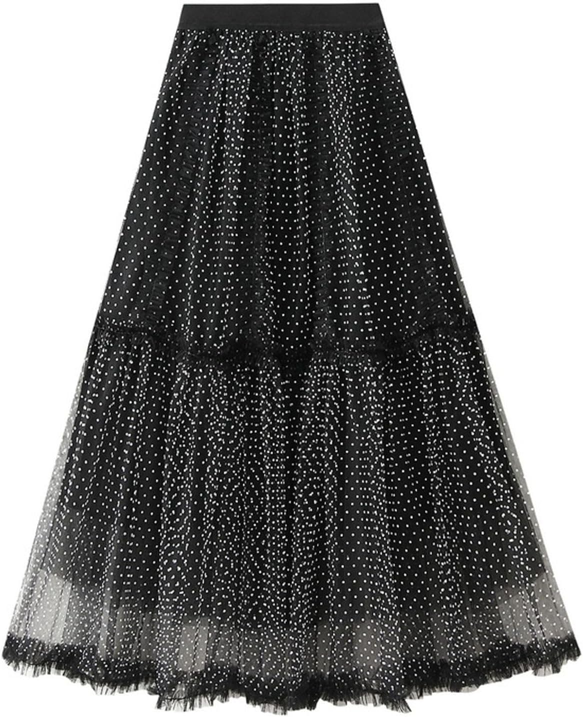 Tulle Skirts for Women Polka Dot Tutu Skirt Patchwork Mesh Midi Fairy Skirts Wedding Prom Party Tulle Skirt 2025