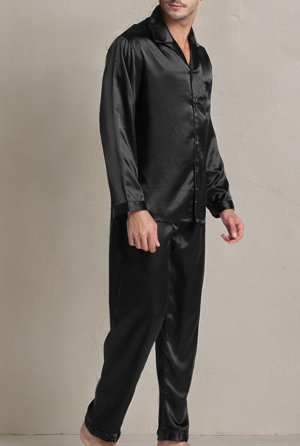 Sanraflic® Men's Satin Pajamas Long Button-Down Pj Set Sleepwear Loungewear Nightwear - Image 4