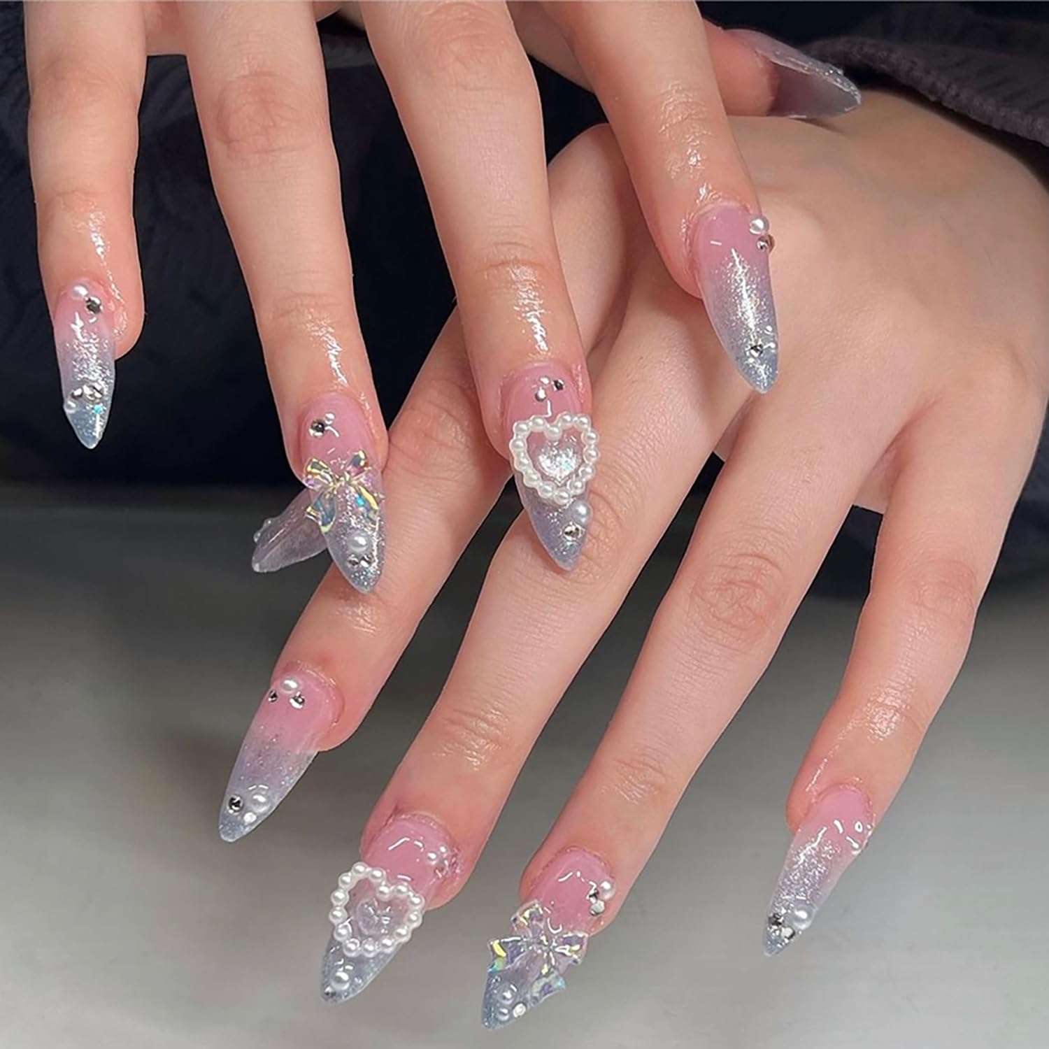Photo 1 of RIICFDD Almond False Nails Nude Candy Color French Press On Nails