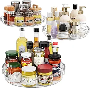 LAMU 3 Pack Lazy Susan Organizer Turntable for Cabinet, Pantry Organizers and Storage, Rotating Condiment Organizer for Kitchen, Table Top, Fridge, Countertop, Spice Organization, 9.25'' 10.6'' 12''