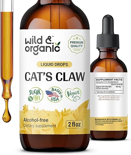 Wild & Organic Tintura de garra de gatos, extracto de garra de gato sin alcohol para apoyo inmunológico, suplemento concentrado de hierbas de garra