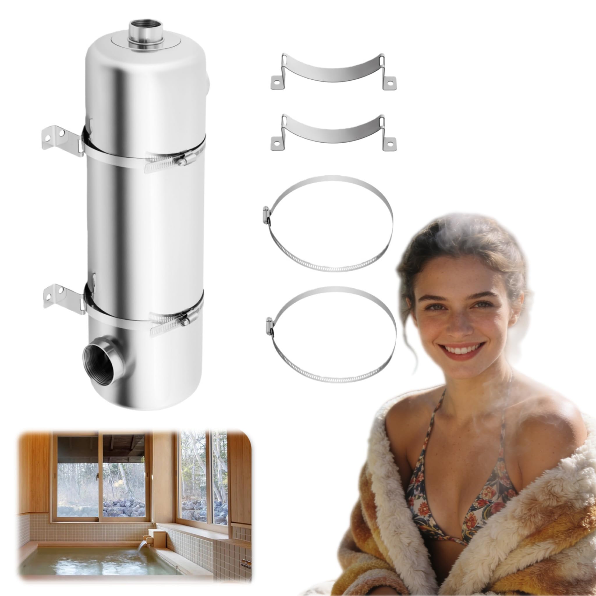 Intercambiador de calor de piscina de 60 kW, bomba de calor de acero inoxidable y resistencia al agua salada con flujo de agua de piscina de 250 l/min y flujo de agua caliente de 30 l/min,