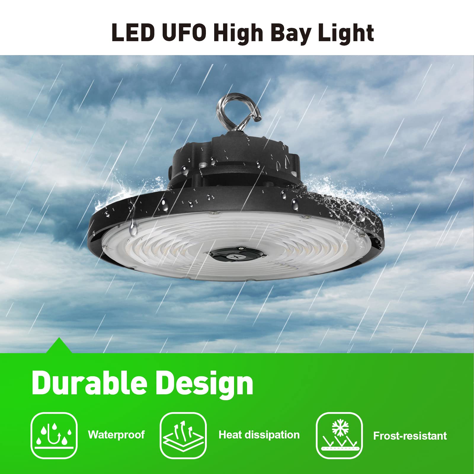 UFO LED High Bay Light 150 200 240 Wattage Selectable with Preinstalled Hook IP65 Waterproof 0-10V Dimmable Commercial — view 3