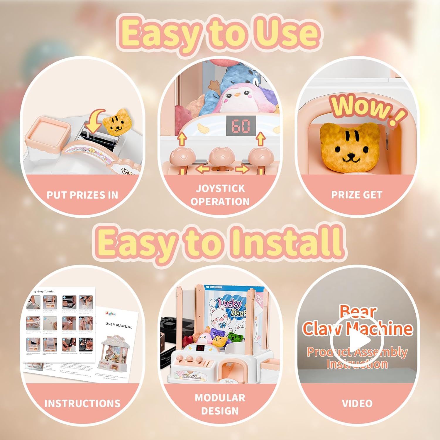 Claw Machine for Kids, Snow Bear Theme Mini Vending Machine for Girls Age 6-8, Candy Grabber Dispenser Toy Machine for Boys, Girl's Birthday Gifts for Age 3+, Fun Toys Perfect for Family, Party - Image 6