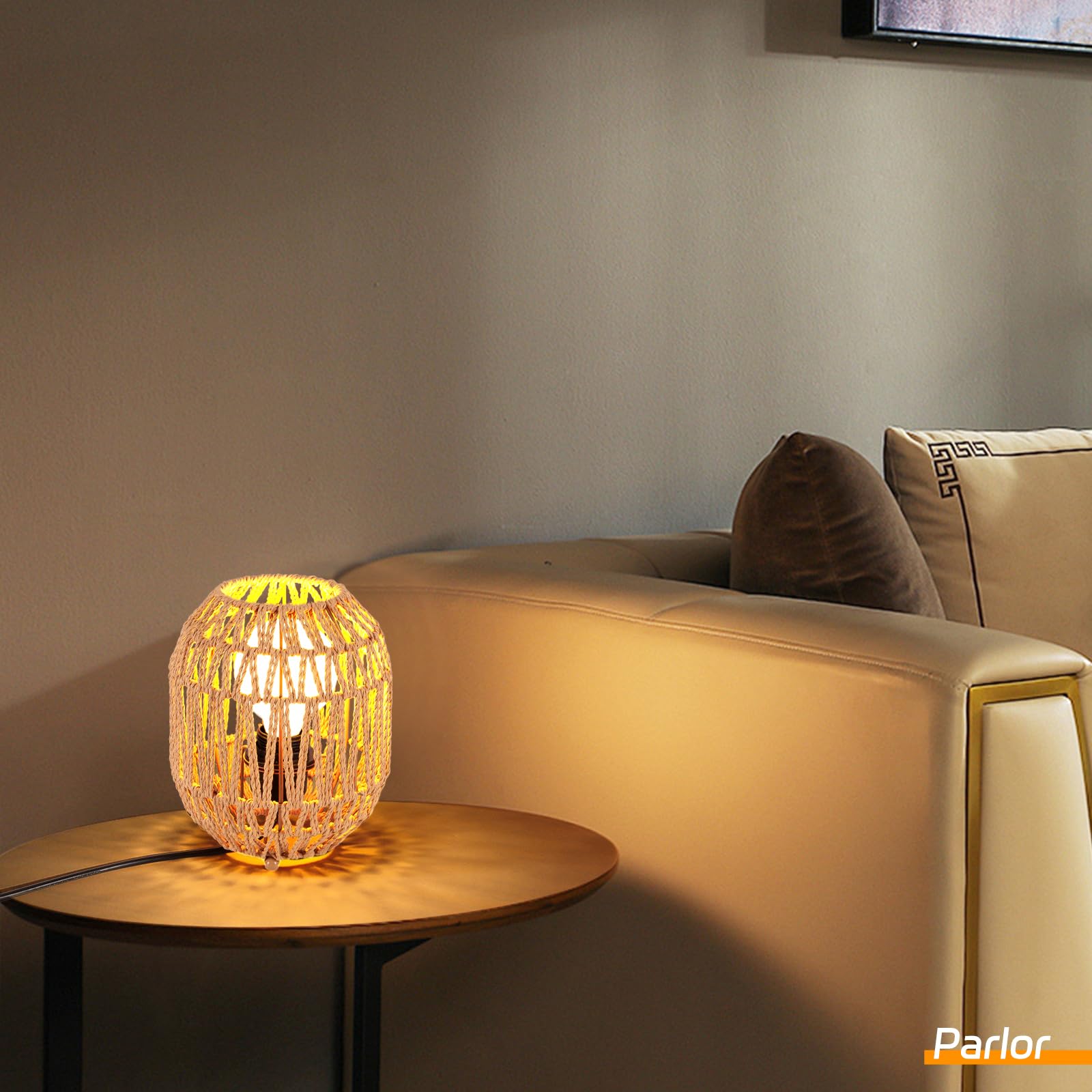 2 Pezzi Lampada da Tavolo Intrecciata Lampada da Comodino Stile Boemia Paralume in Metallo Rattan Lampada Vintage Illuminazione Da Tavolo Luce Notturna per Camera da Letto Ufficio Lettura