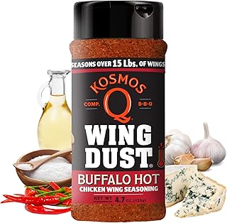 Kosmos Q Hot Buffalo Wing Dust, Spicy Chicken Wing Seasoning Powder for Wings, Popcorn, Fries & More, Bold Buffalo Flavor with Cayenne, Garlic, Blue Cheese, Dry Rub Dust for Grilling, 4.7 Oz Shaker
