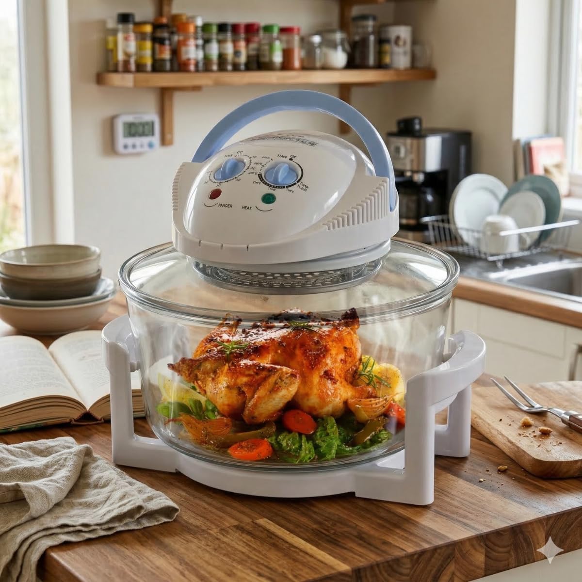 Forno a convezione alogeno 1400 W 18 litri con anello estensore e accessori multifunzione