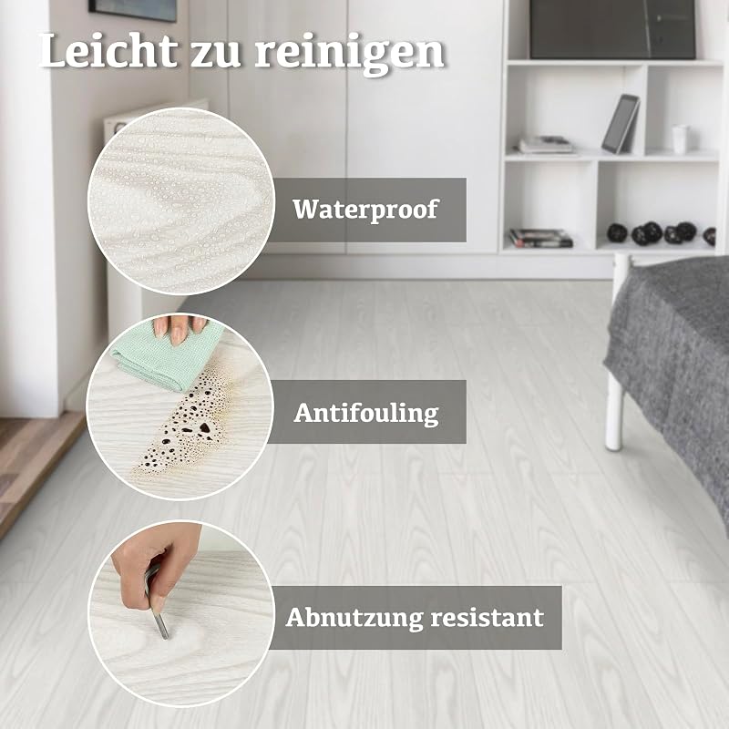 Elffloor öntapadós vinyl padló csempe, vízálló fa hatás, fehér 90x15 cm, 10 db