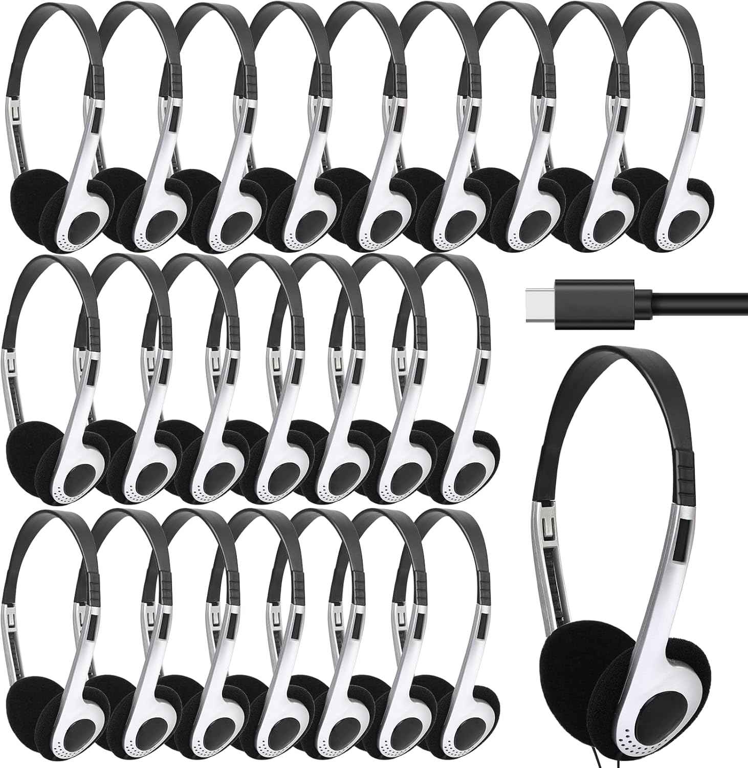 Type C Headphones Bulk for Classroom, Classroom Headphones for Kids Wired Over The Ear Headphones Compatible with Pad Smartphones for Online Learning (24)