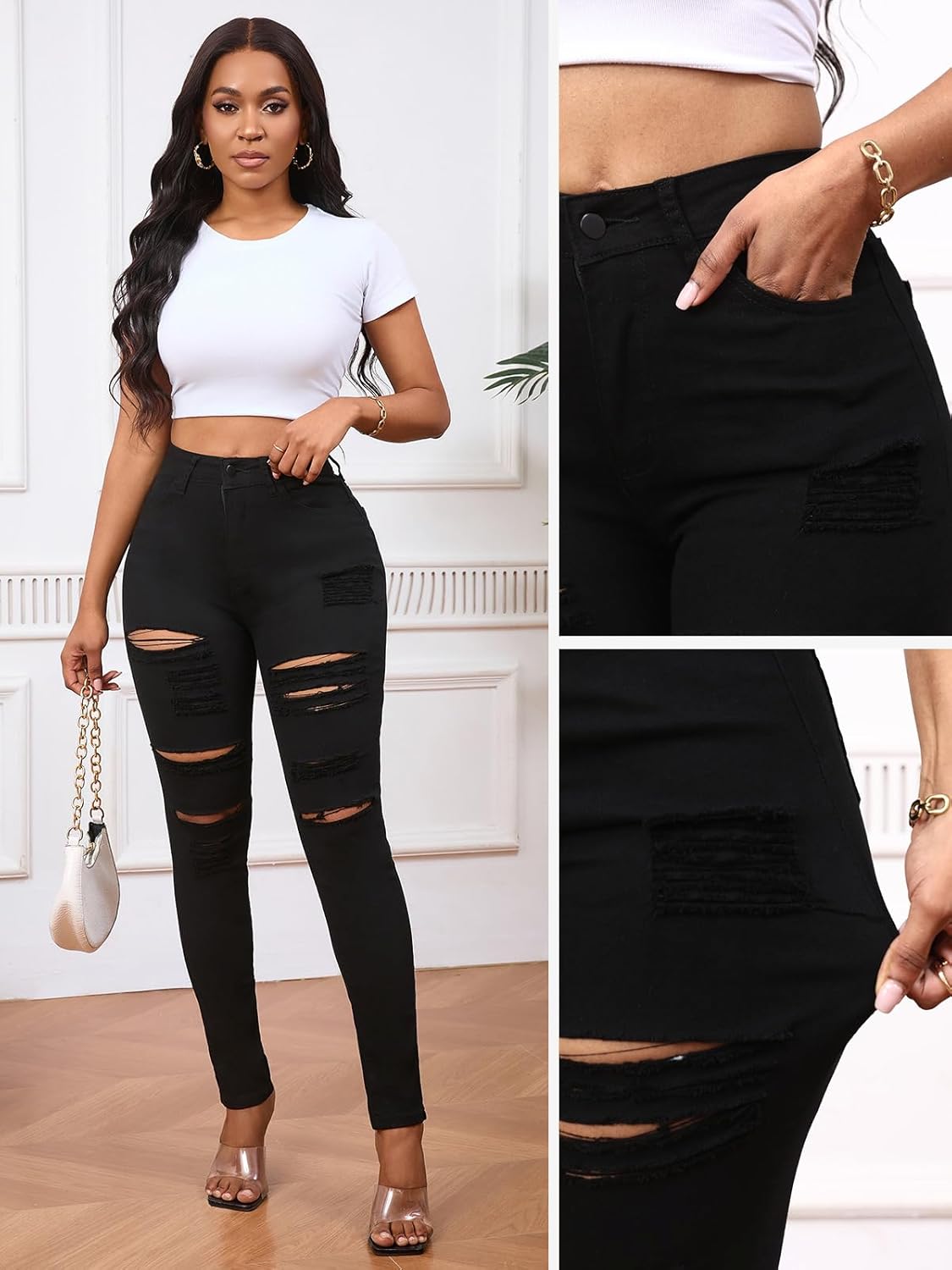 LONGBIDA Skinny Ripped Jeans for Women High Waisted Stretch Butt Lifting Jeans Slim Fit Distressed Denim Pants Jeggings Jeans - Image 5