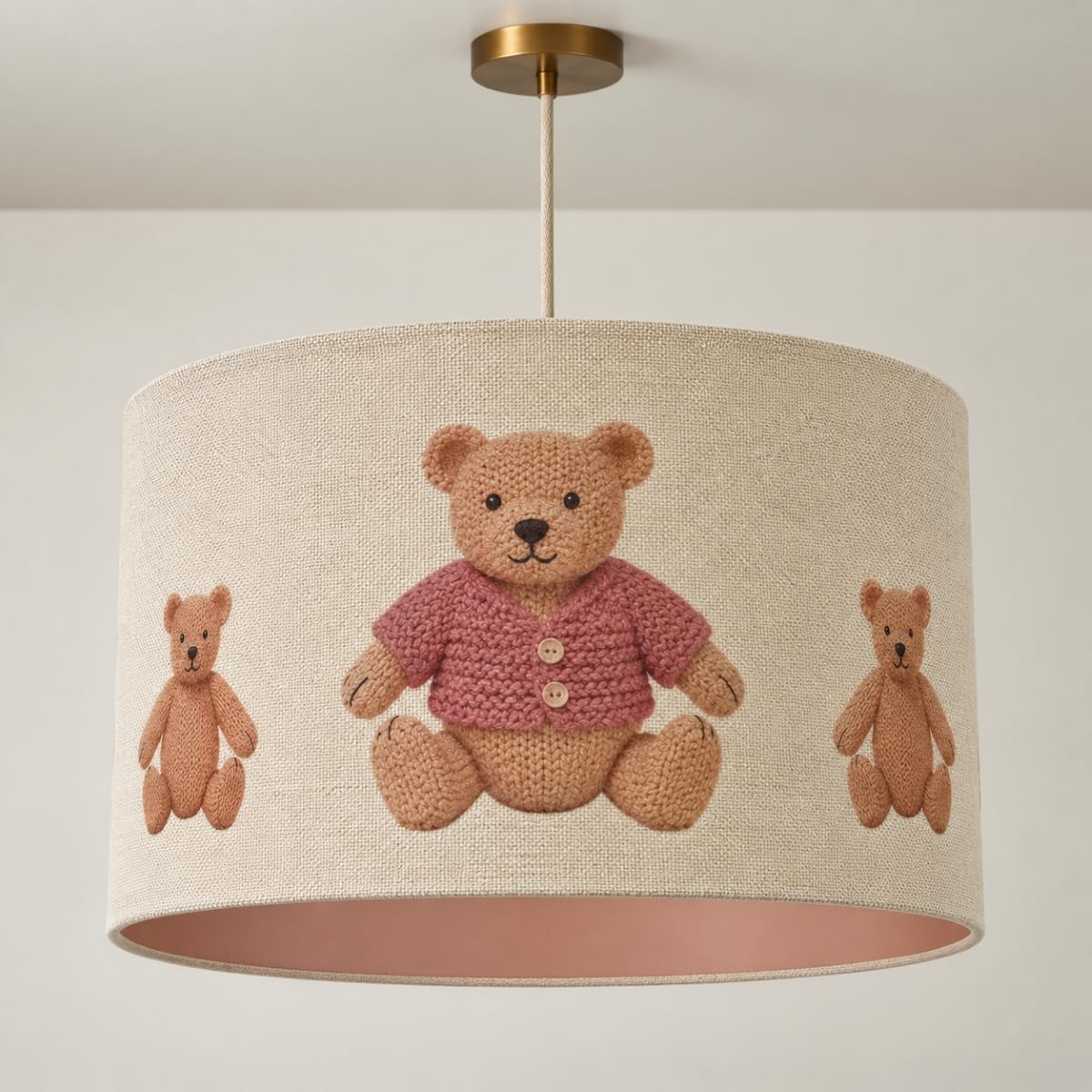 CGC Lighting Indoor Ceiling Lampshade Pink Teddy Bear Bears Girls Round Drum Childrens Shade Light Large (45cm Pink Teddy)