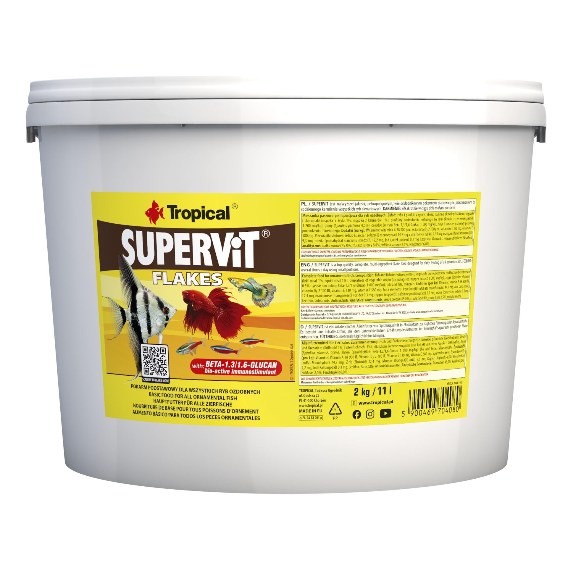 SUPERVIT 11L / 2kg - Alimento para Peces en Forma de Escamas