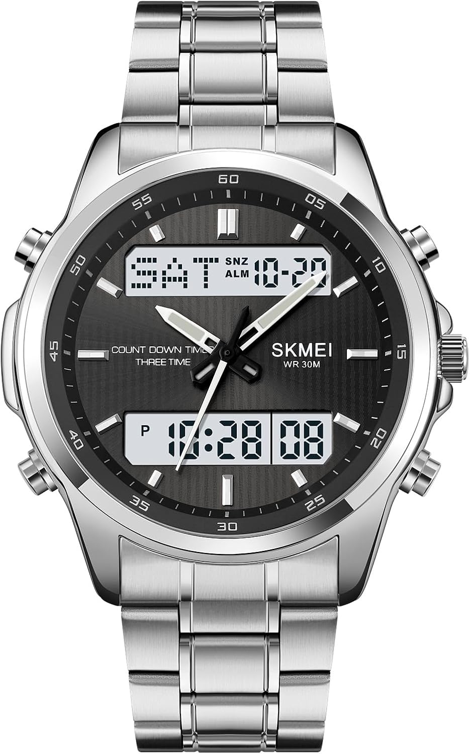 MASTOP Watch for Men Watch Sports Watch Large Digital Analog Dual Display Waterproof Watches with 3 Time Alarms Countdown Stopwatch Date EL Night Light Multifunctional Military Men‘s Wrist Watches