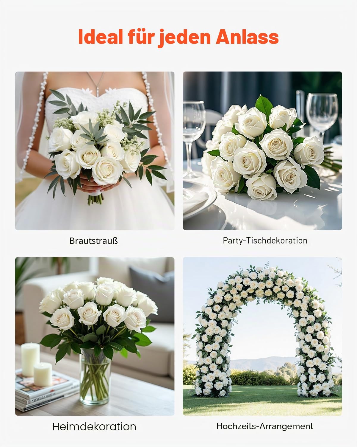VEVOR Künstliche Blumen Rosen, 120 Stück Kunstblumen, Weiße Gefälschte Rose mit Stielen, Schaumrosen für DIY Hochzeit Blumensträuße Braut Valentinstag Muttertag Zuhause Dekoration