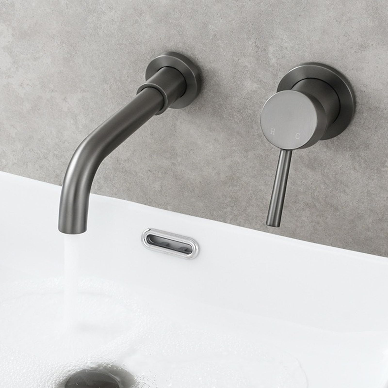 Mitigeur encastrable gain de place robinet lavabo eau chaude froide monocommande gris pistolet