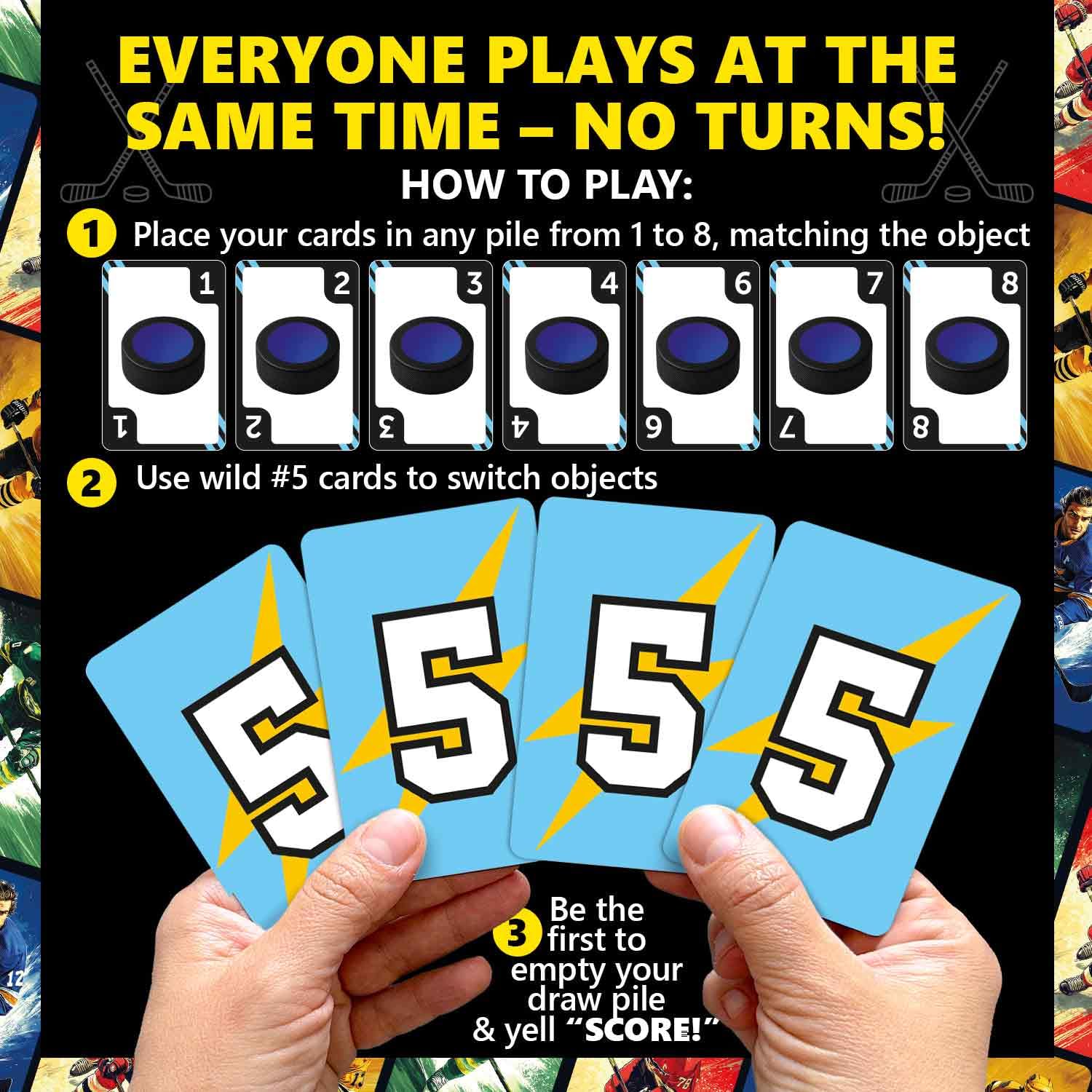 QUOKKA Hockey Fast-Paced Card Game for Kids & Adults, 128 Cards & Easy Rules, Quick & Fun Matching Game, 2-4 Players, Ages 8+ - Image 4