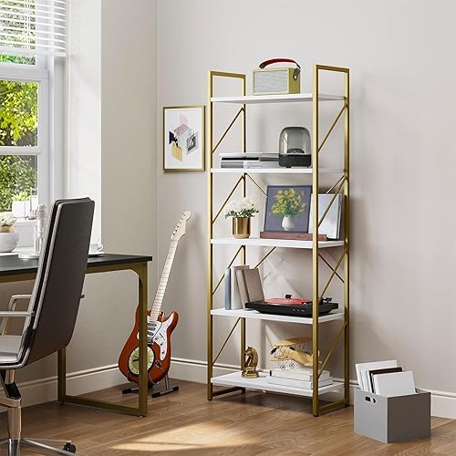 Miniatura 7 de YITAHOME Estantería dorada de 5 niveles, estantería moderna, estante para libros, estantes de almacenamiento en sala de estarhogaroficina,