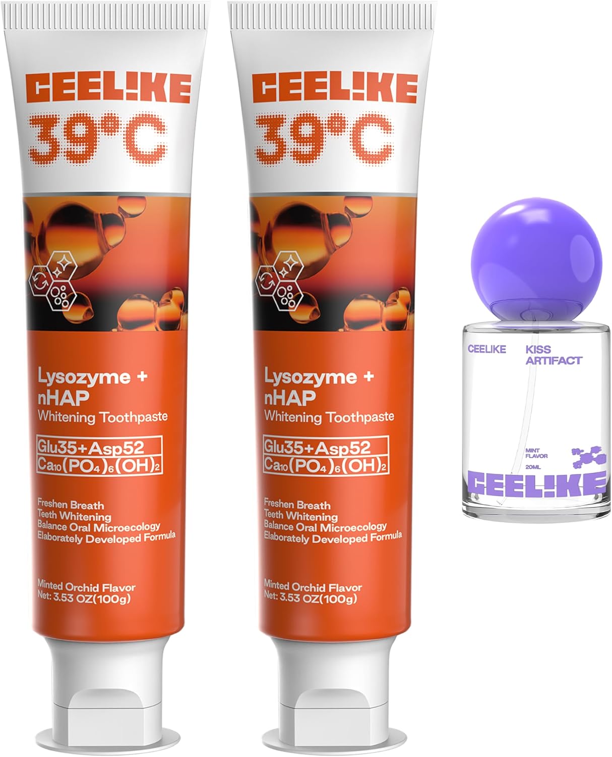 Toothpaste & Oral Spray Combo - 3 Tubes of Lysozyme Whitening Toothpaste (100ml) + 1 Bottle of Fresh Breath Oral Spray (20ml) - Whitening Teeth, Freshens Breath, Daily Cleaning