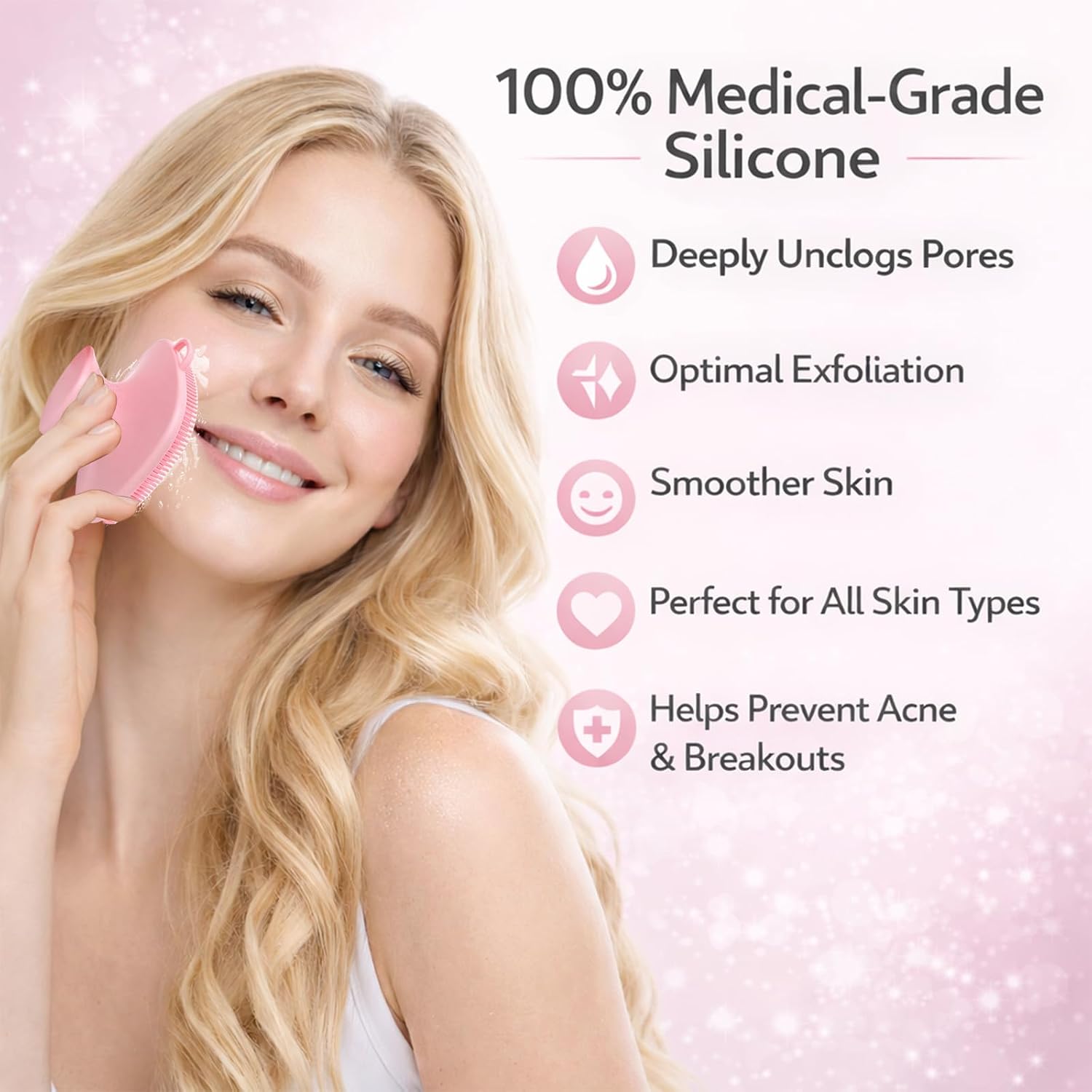 Face Scrubber, Silicone Face Scrubber for Men Women, Facial Cleansing Brush Silicone Face Wash Brush Manual Waterproof Cleansing Skin Care Face Brushes for Exfoliating, Pink
