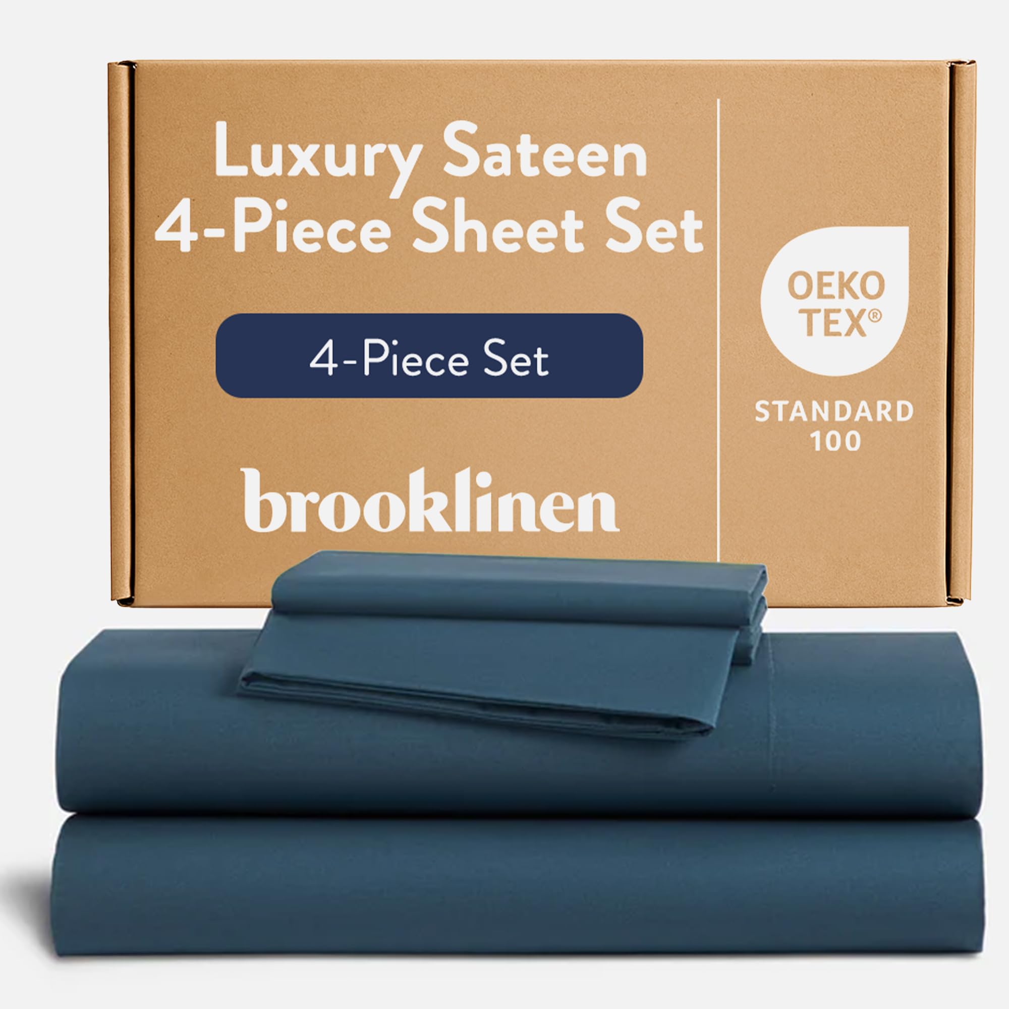 Brooklinen Luxury Sateen 4 Piece Sheet Set - 100 Cotton Sateen Sheets Soft Durable King Size Sheets Set