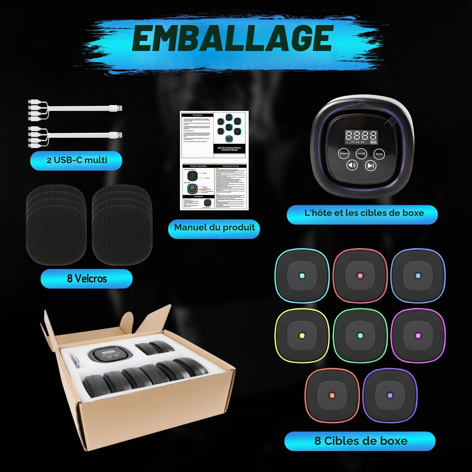 Kit d'entraînement de Réaction et d'Agilité avec Lumières Sports, Lumières d'entraînement de Réaction avec Contrôleur Tactile, 8 Lampes 10 Modes, Améliore la Vitesse, l'Agilité Réflexes