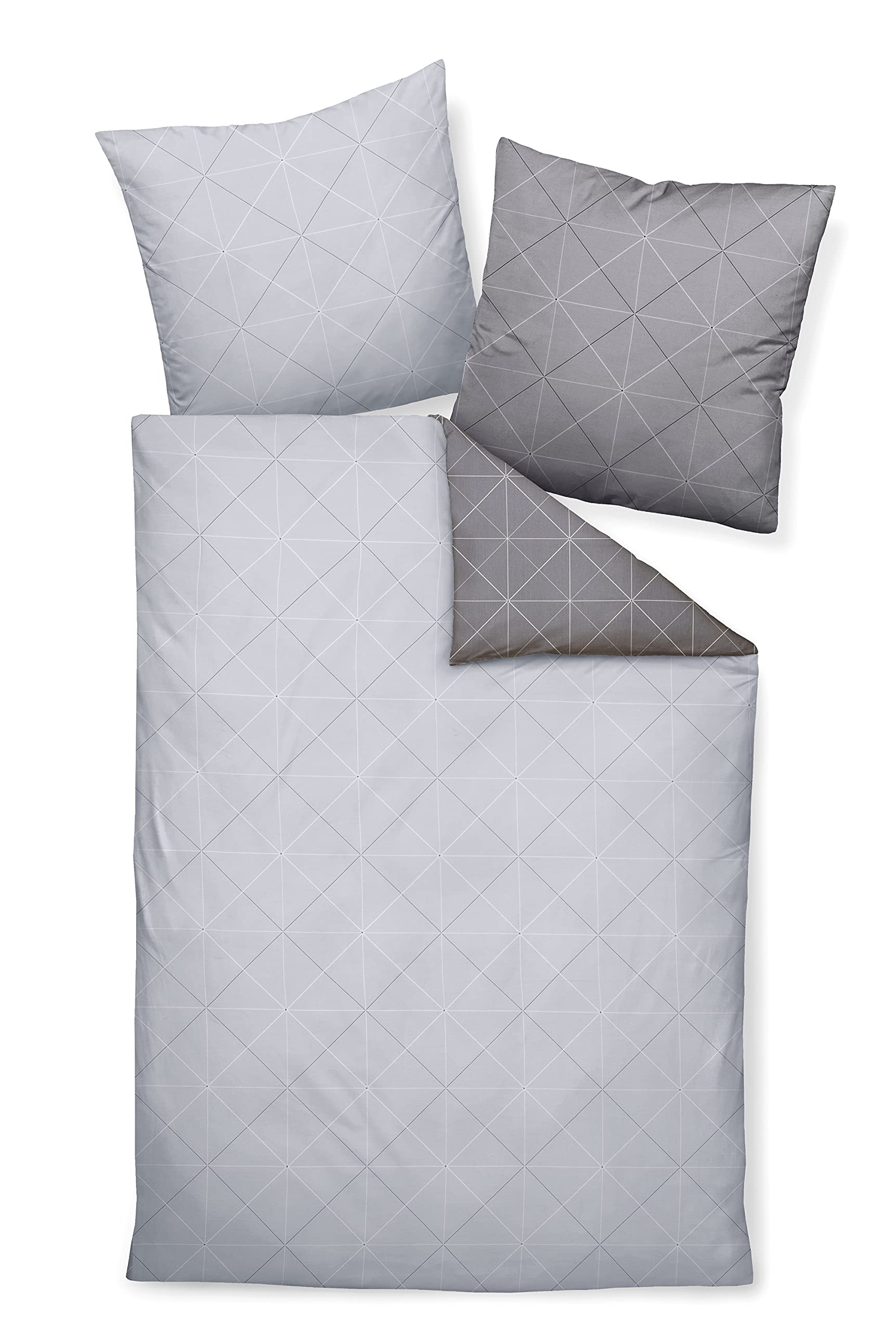 Palermo Janine 31101-08 - Biancheria da letto in raso makò, 2 pezzi, 135 x 200 cm e cuscino 80 x 80 cm, motivo geometrico