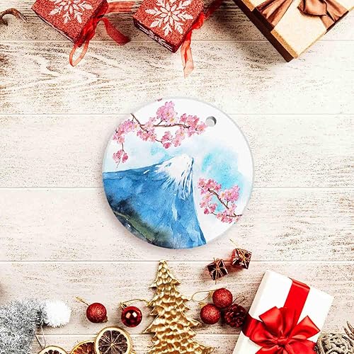 Miniatura 4 de Adornos coleccionables para árbol de Navidad con pedente de 3 pulgadas, monte Fuji y flores de cerezo, para la familia